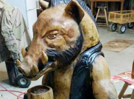Motorcycle Hog Drinking Chainsaw Carving